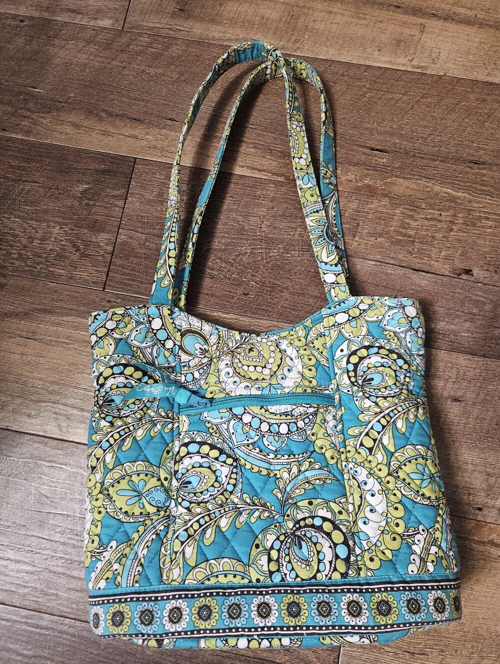 Vera Bradley Quilted Paisley Tote in Teal and Lime